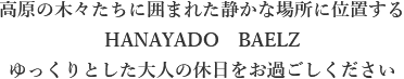 高原の木々たちに囲まれた静かな場所に位置する　HANAYADO　BAELZ　ゆっくりとした大人の休日をお過ごしください